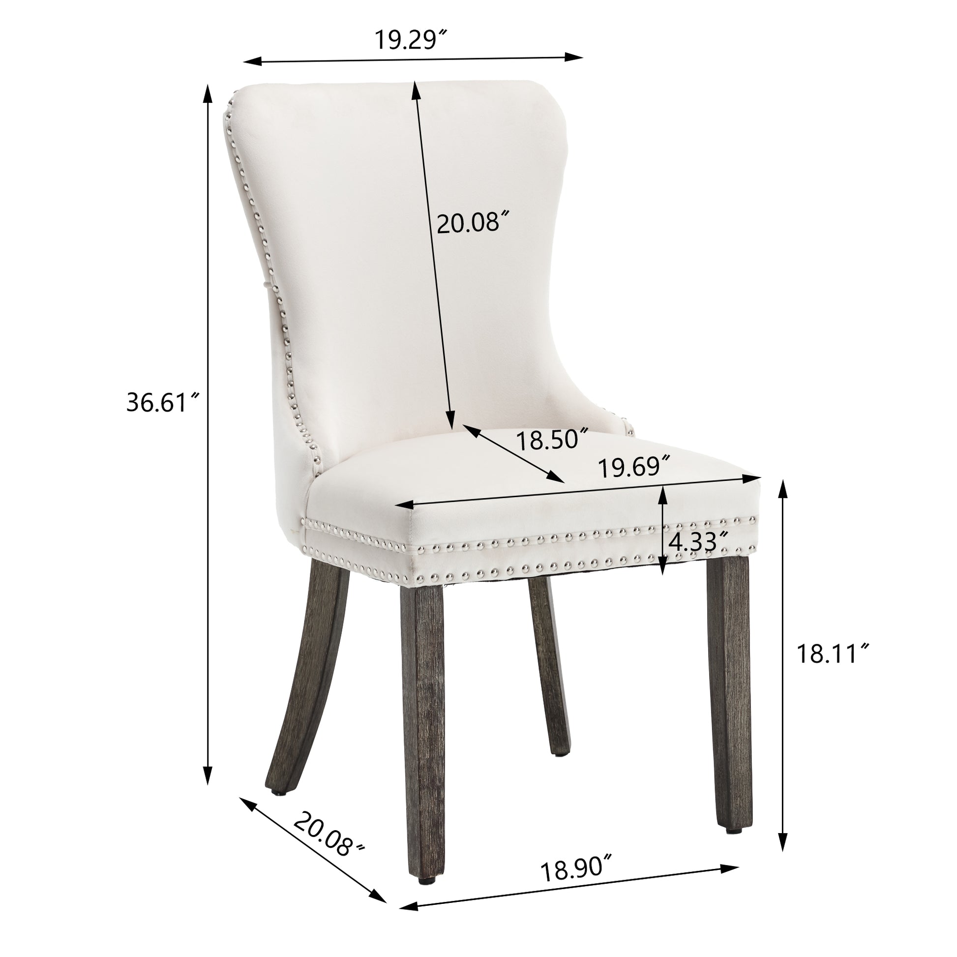 Hengming Velvet Upholstered Dining Chairs High End Tufted Wingback Dining Side Chair With Solid Wood Legs, Contemporary Nikki Collection Modern Style For Kitchen Set Of 2 Beige Foam Velvet