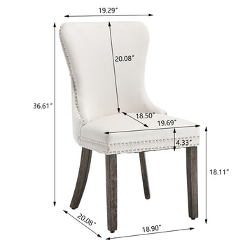 Hengming Velvet Upholstered Dining Chairs High End Tufted Wingback Dining Side Chair With Solid Wood Legs, Contemporary Nikki Collection Modern Style For Kitchen Set Of 2 Beige Foam Velvet