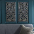 Distressed Carved Wood 2 Piece Wall Decor Set Antique Blue Mdf