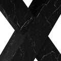 Modern Square Dining Table,Stretchable,Printed Black Marble Table Top Mdf X Shape Table Leg With Metal Base Black Mdf Steel