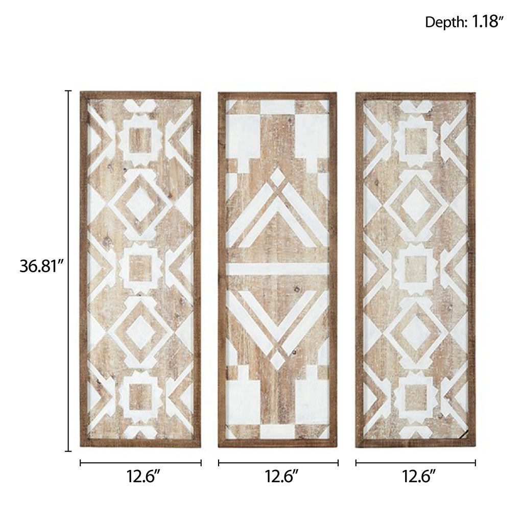 Two Tone Geometric 3 Piece Wood Wall Decor Set Natural Wood