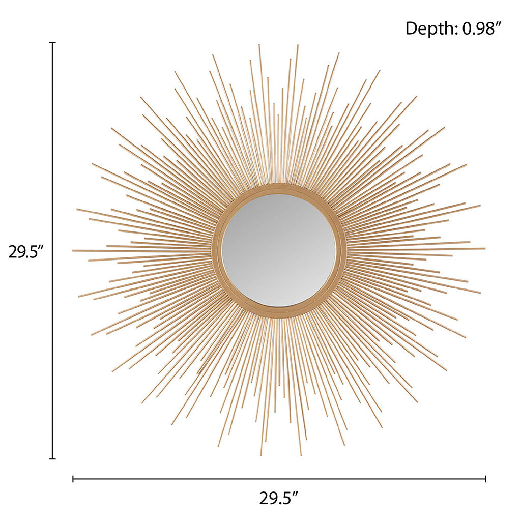 Sunburst Wall Decor Mirror 29.5"D Gold Mdf