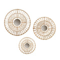 Round Natural Fiber And Mirror 3 Piece Wall Decor Set Neutral Metal