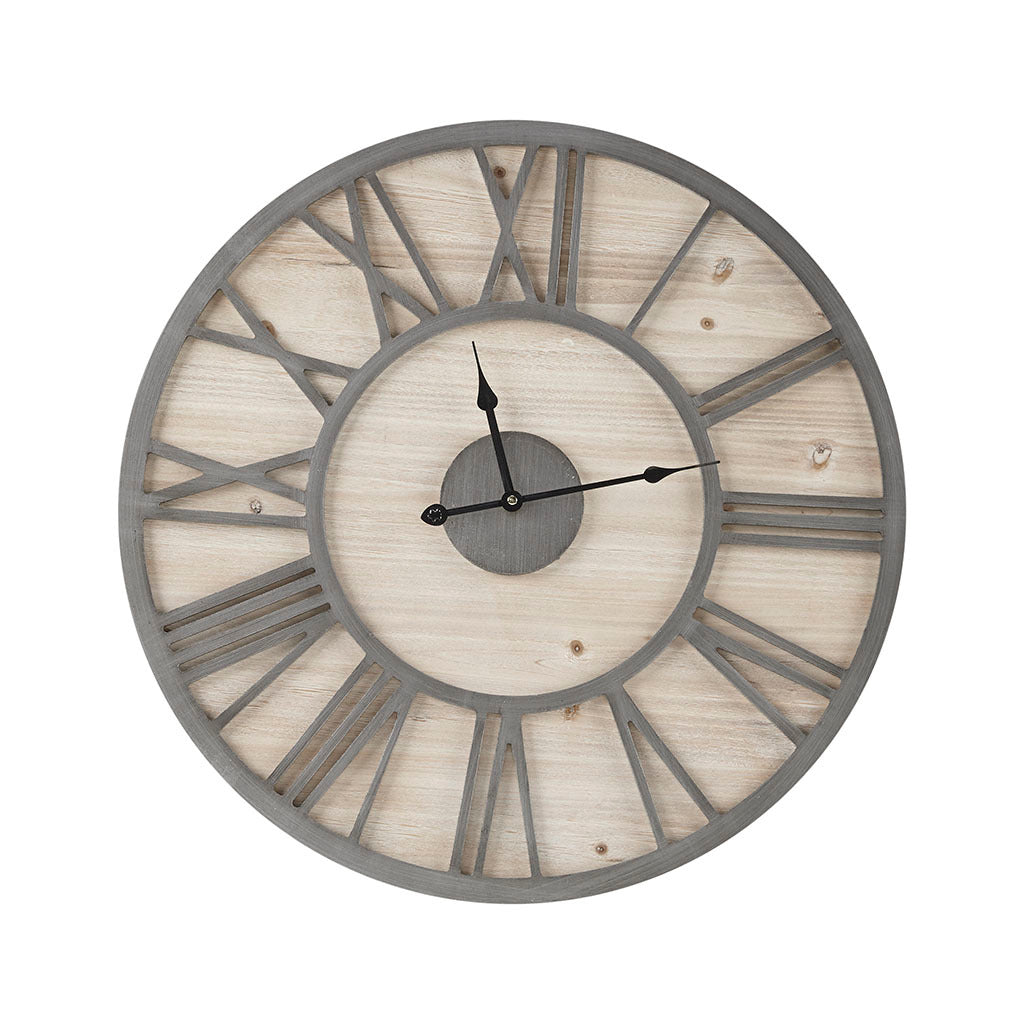 23.6" Wood Wall Clock Natural Grey Mdf