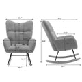 Rocking Chair With Pocket, Soft Teddy Fabric Rocking Chair For Nursery, Comfy Wingback Glider Rocker With Safe Solid Wood Base For Living Room Bedroom Balcony Blue Blue Casual Foam Teddy