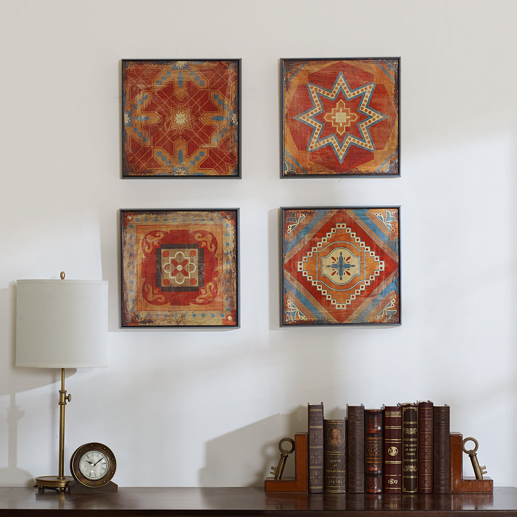 4 Piece Framed Art Set Red Mdf