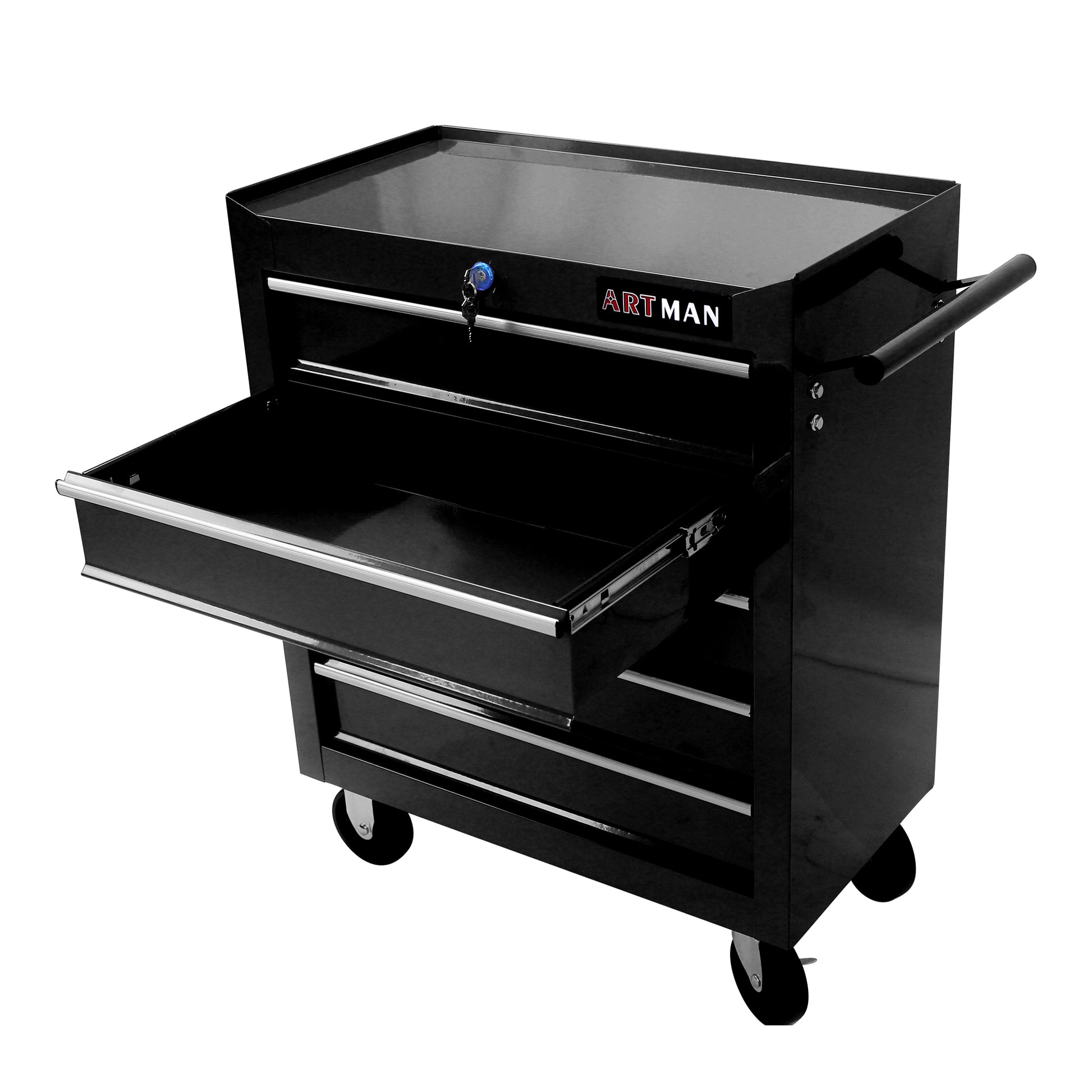 5 Drawers Multifunctional Tool Cart With Wheels Black Black Metal