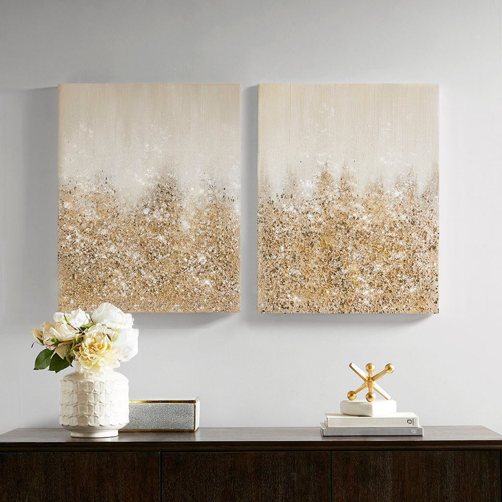 Heavily Embellished 2 Piece Canvas Wall Art Set Gold Mdf