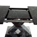Modern Square Dining Table,Stretchable,Printed Black Marble Table Top Mdf X Shape Table Leg With Metal Base Black Mdf Steel