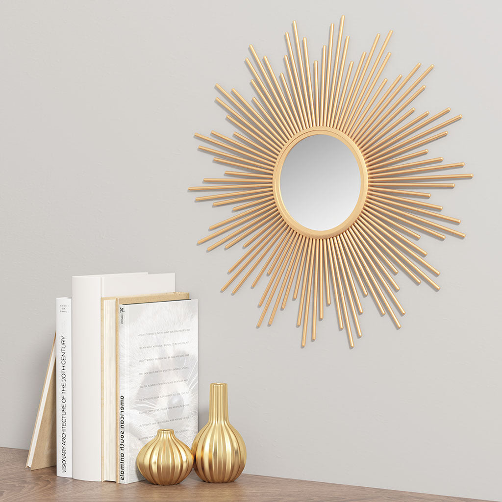 Sunburst Wall Decor Mirror 29.5"D Gold Mdf