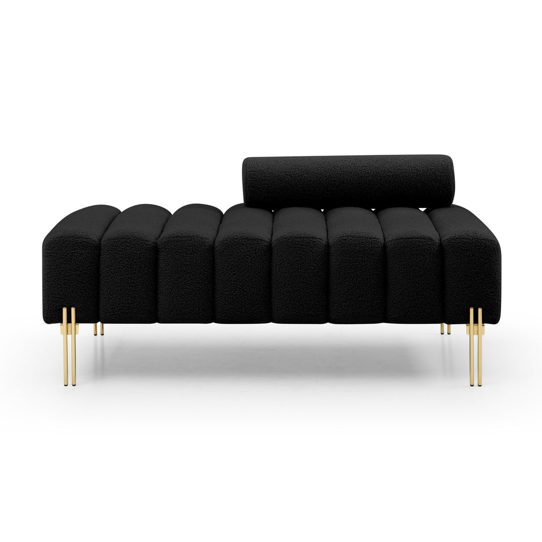 53.2" Width Modern End Of Bed Bench Sherpa Fabric Upholstered 2 Seater Sofa Couch Entryway Ottoman Bench Fuzzy Sofa Stool Footrest Window Bench With Gold Metal Legs For Bedroom Living Room,Black Black Foam Upholstered