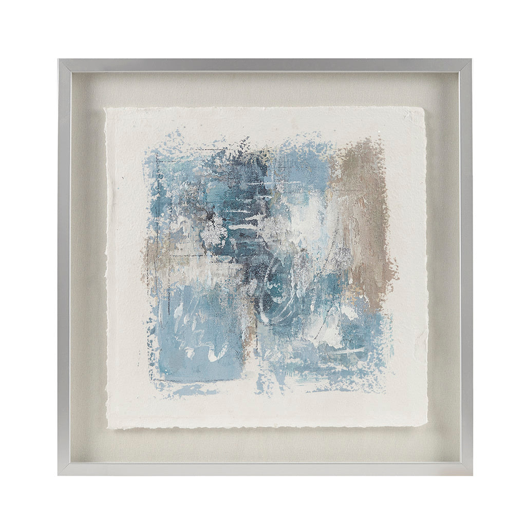 Hand Painted Abstract Framed Glass And Matted Wall Art Blue Mdf