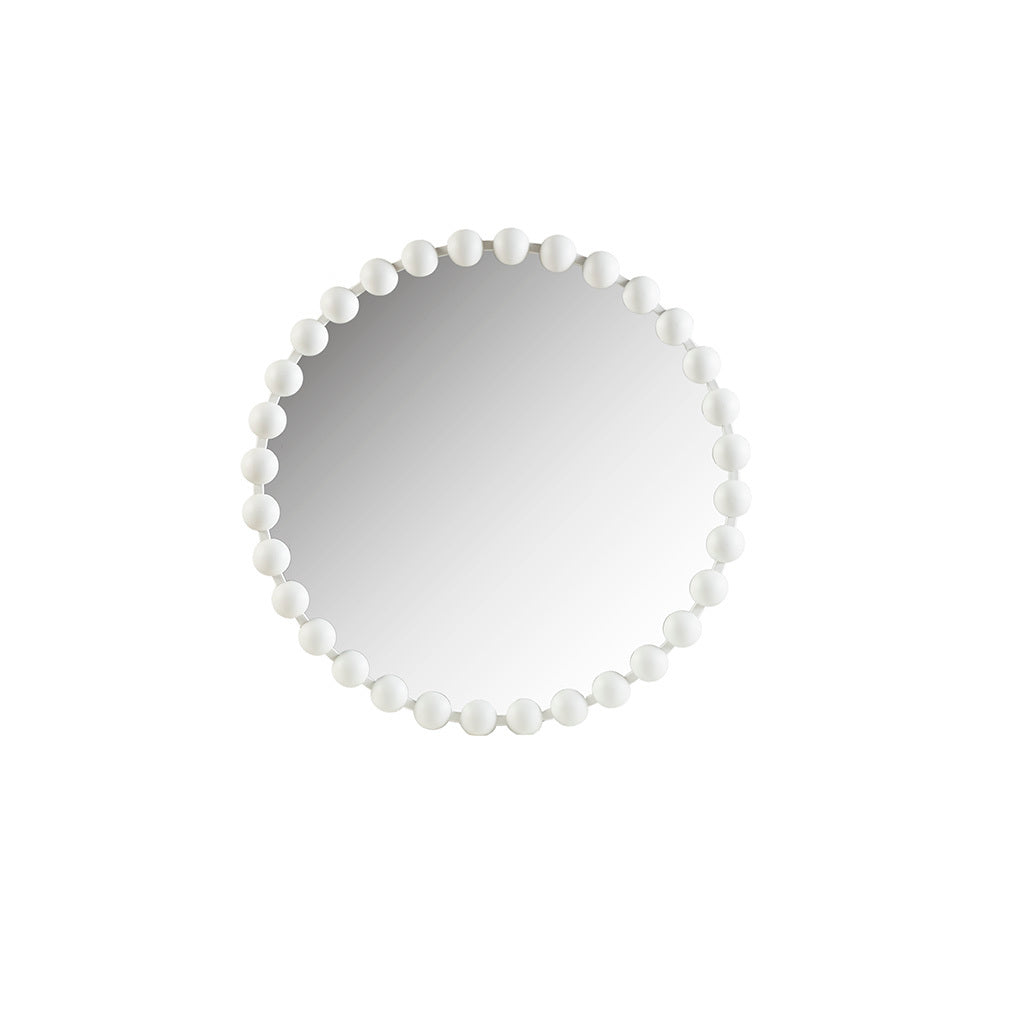 Beaded Round Wall Mirror 27"D White Mdf