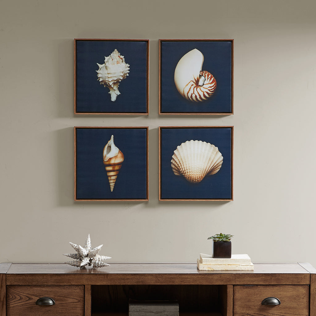 4 Piece Framed Canvas Wall Art Set Blue Mdf