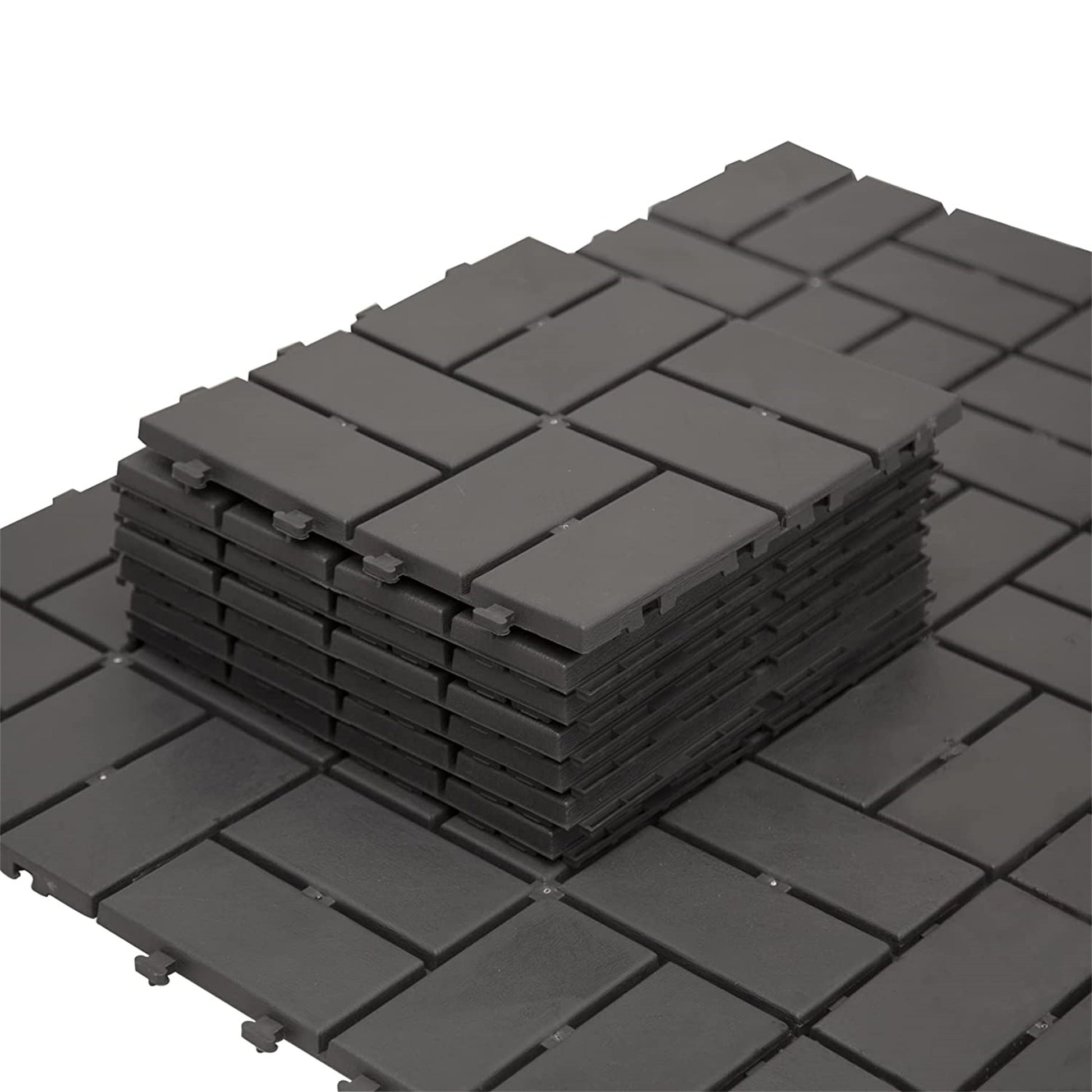 Patio Interlocking Deck Tiles, 12"X12" Square Composite Decking Tiles, Checked Plastic Outdoor Flooring Tile All Weather For Balcony Porch Backyard, Gray, Pack Of 9 Gray Plastic