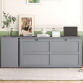 Queen Size Murphy Bed With Rotable Desk, Gray Box Spring Not Required Queen Gray Wood Bedroom Pine Bed Frame Solid Wood Mdf