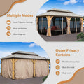 12'X20' Hardtop Gazebo, Outdoor Cedar Wood Frame Canopy With Galvanized Steel Double Roof, Outdoor Permanent Metal Pavilion With Curtains And Netting For Patio, Backyard And Lawn Brown Brown Metal & Wood