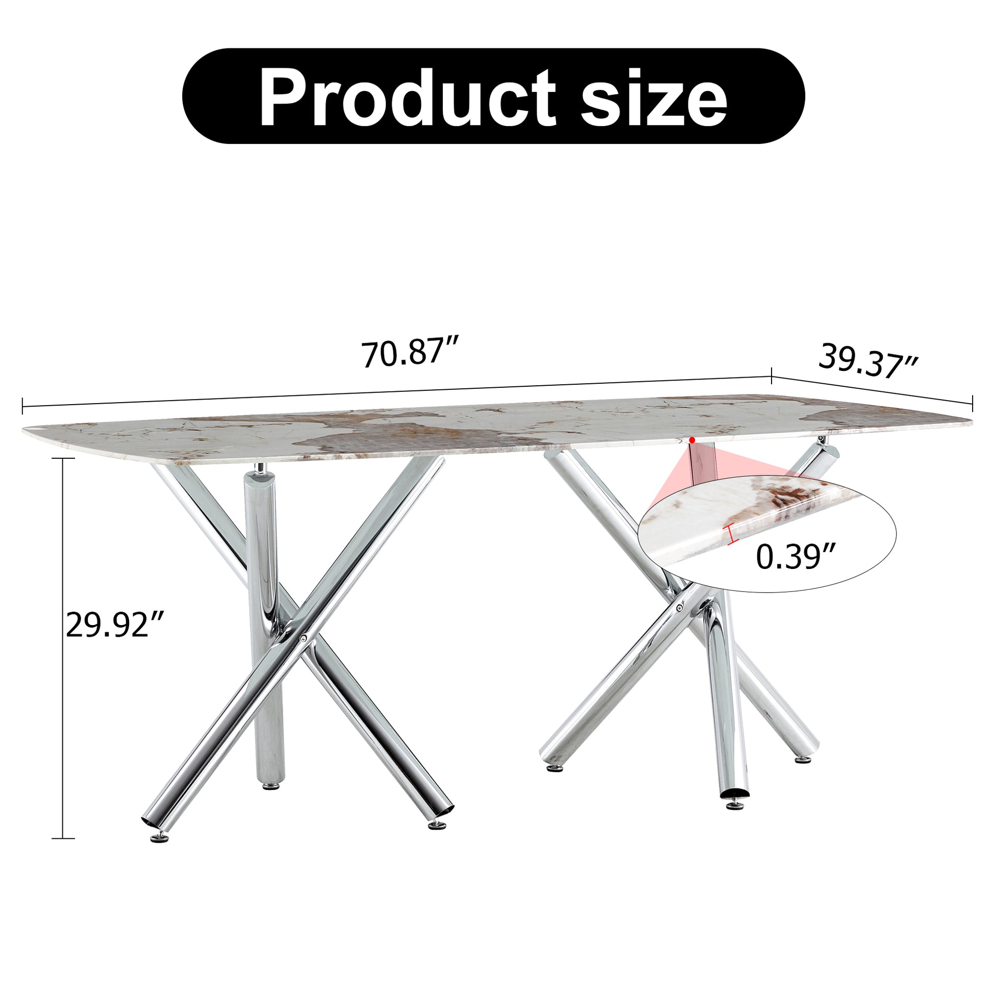 Large Modern Minimalist Rectangular Dining Table Suitable For 6 8 People, Equipped With A 0.39 "Imitation Marble Tabletop And Metal Legs,For Kitchen Dining Living Meeting Room Banquet Hall,71"X 40"X30 White Glass