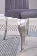 Modern Velvet Dining Chairs Set Of 2, Upholstered Accent Armless Chairs With Stripe Backrest Grey Velvet