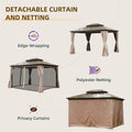 10'X12' Hardtop Gazebo, Permanent Outdoor Gazebo With Polycarbonate Double Roof, Aluminum Gazebo Pavilion With Curtain And Net For Garden, Patio, Lawns, Deck, Backyard Brown Brown Aluminium