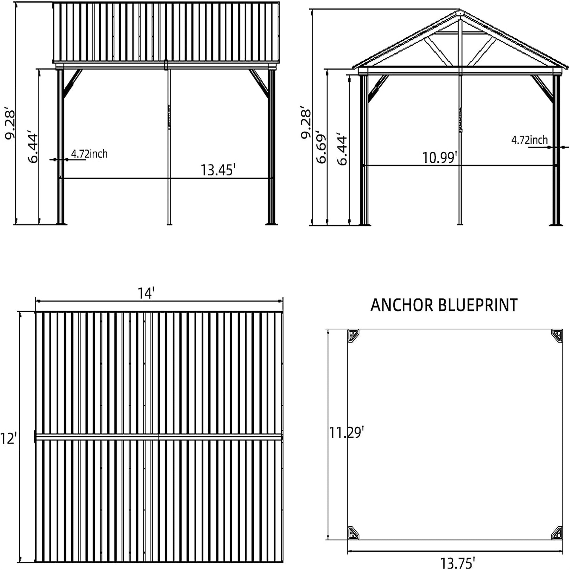 12'X14' Hardtop Gazebo Outdoor Aluminum Gazebo With Galvanized Steel Gable Canopy For Patio Decks Backyard Yellow Brown Yellow Brown Metal