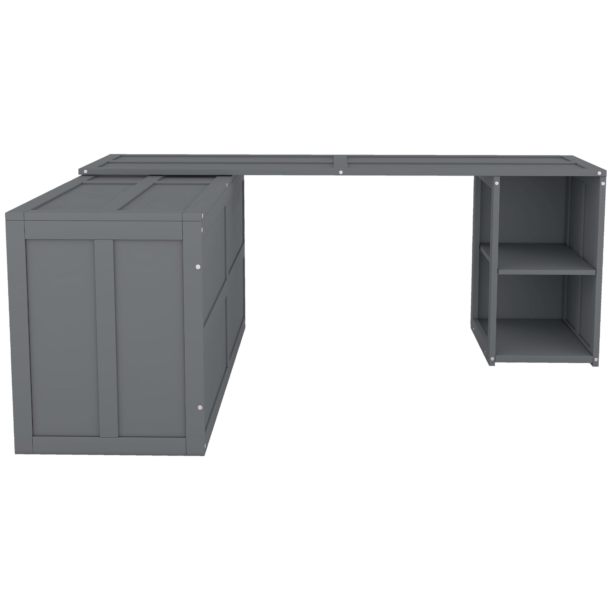 Queen Size Murphy Bed With Rotable Desk, Gray Box Spring Not Required Queen Gray Wood Bedroom Pine Bed Frame Solid Wood Mdf