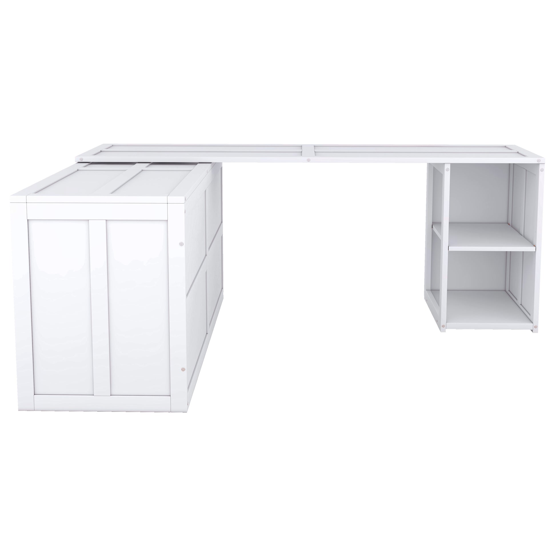 Queen Size Murphy Bed With Rotable Desk, White Box Spring Not Required Queen White Wood Bedroom Pine Bed Frame Solid Wood Mdf