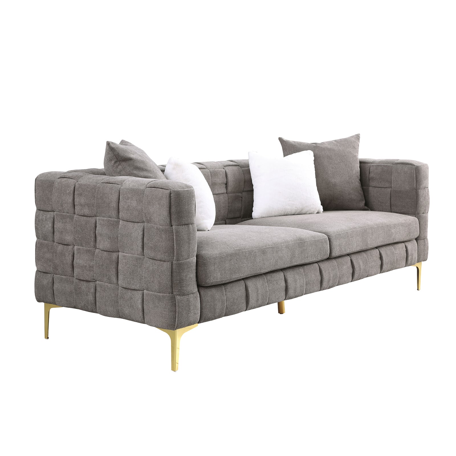 Deepth 35", Length 85" Weave Sofa ,Contemporary Concept Sofa.Handcrafted Weave Sofa. 3 Seater Grey Eucalyptus Snowflake Velvet Fabric