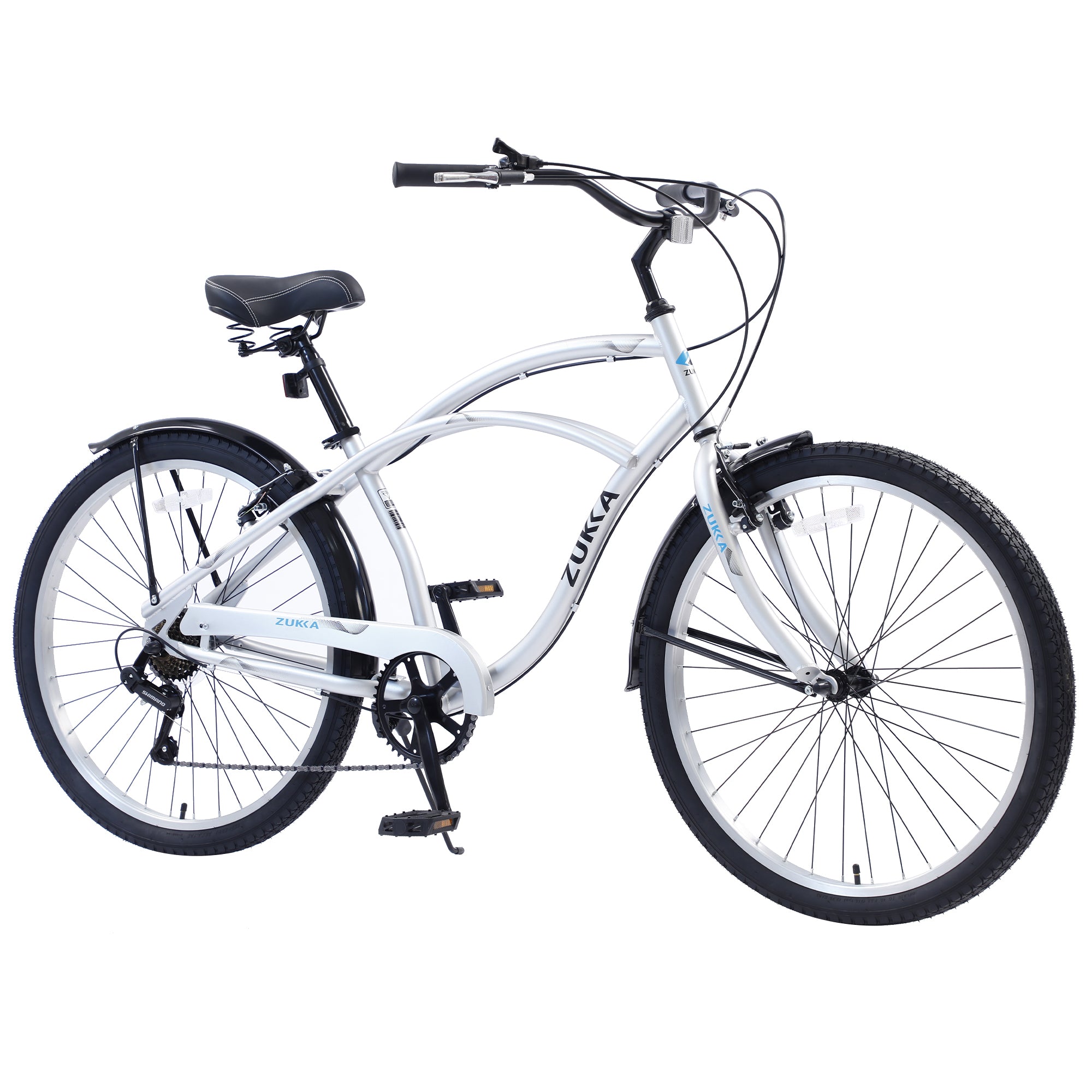 Men'S Beach Cruiser Bike, 7 Speed Bicycles, 26"Inch Multiple Colors Cycling Silver Beach Steel