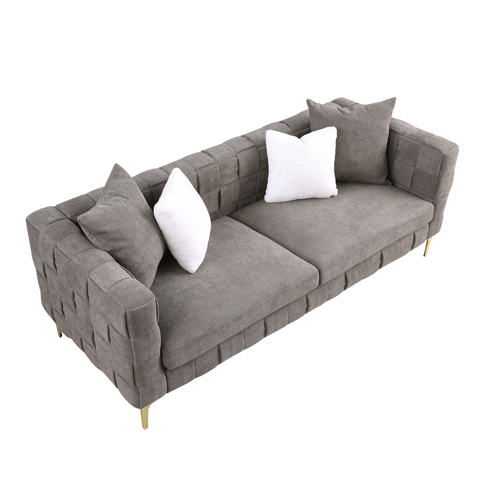 Deepth 35", Length 85" Weave Sofa ,Contemporary Concept Sofa.Handcrafted Weave Sofa. 3 Seater Grey Eucalyptus Snowflake Velvet Fabric