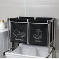 Laundry Hamper 2 Tier Laundry Sorter With 4 Removable Bags For Organizing Clothes, Laundry, Lights, Darks Black White Fabric