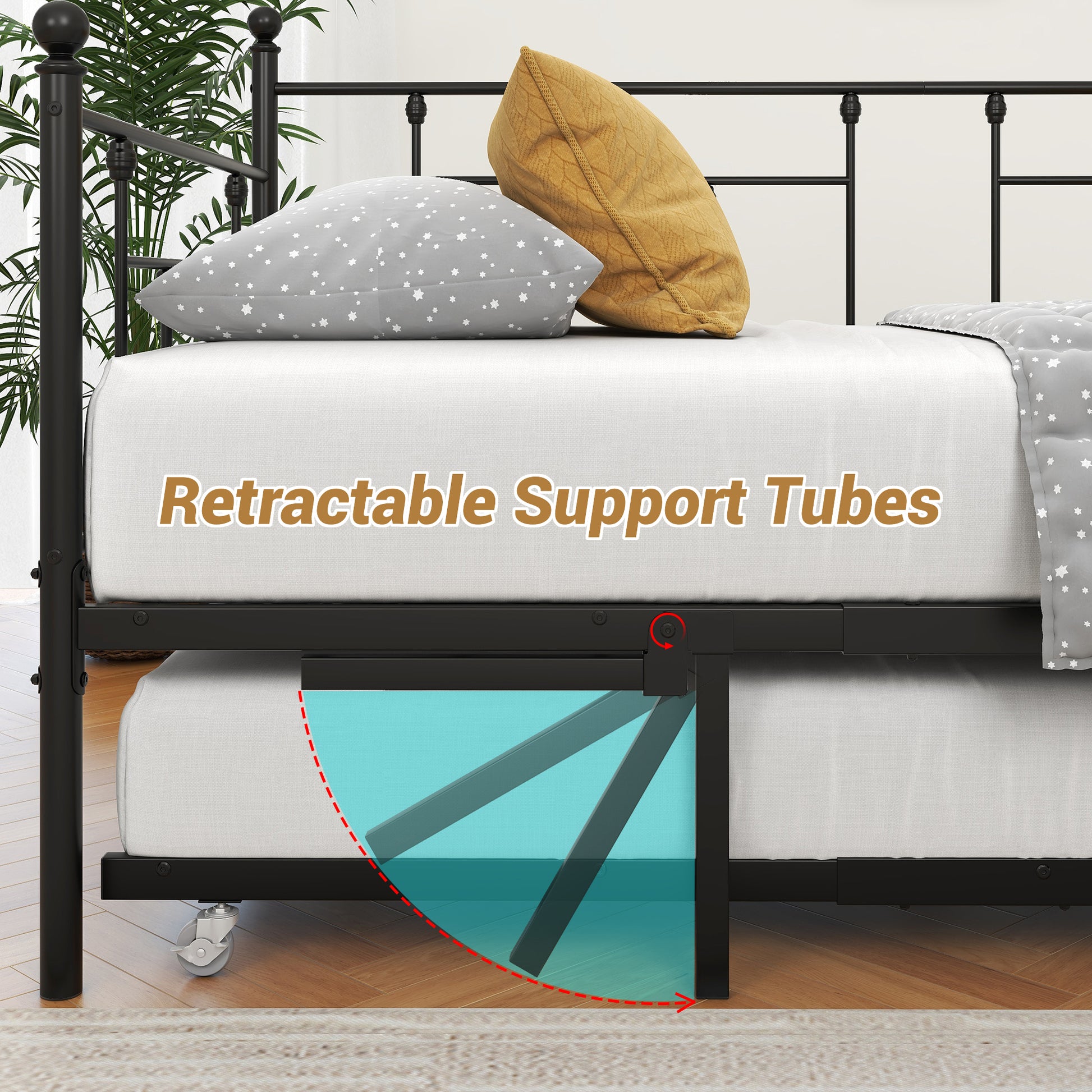 Metal Daybed Frame Twin Size Platform With Trundleno Box Spring Needed Black Box Spring Not Required Twin Black Metal Bedroom Metal