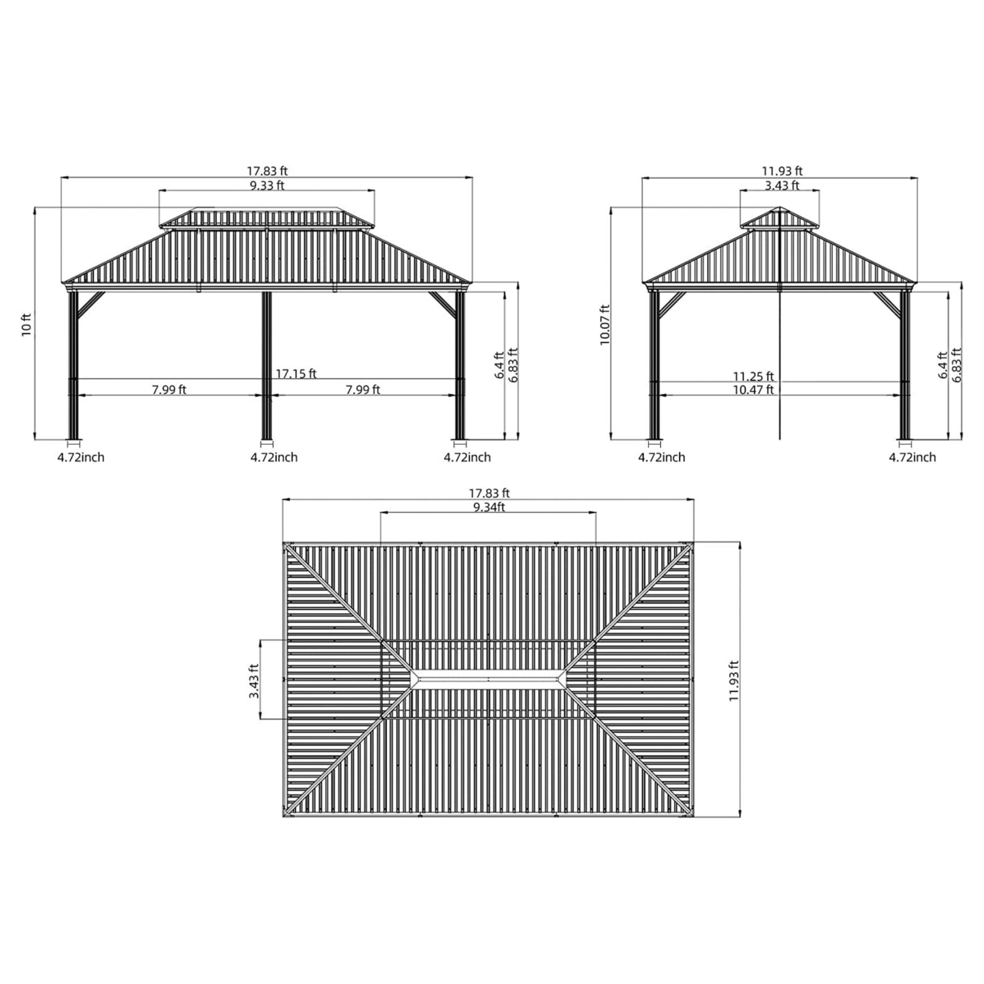 12'X18' Hardtop Gazebo, Wooden Coated Aluminum Frame Canopy With Galvanized Steel Double Roof, Outdoor Permanent Metal Pavilion With Curtains And Netting For Patio, Deck And Lawn Wood Looking Yellow Brown Aluminium