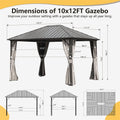 10'X12' Permanent Outdoor Galvanized Steel Roof Gazebo With Aluminum Frame, Pavilion Metal Gazebos With Netting & Curtains For Garden, Patios, Lawns, Parties Dark Brown Dark Brown Aluminium