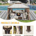 12'X12' Hardtop Gazebo, Permanent Outdoor Gazebo With Polycarbonate Double Roof, Aluminum Gazebo Pavilion With Curtain And Net For Garden, Patio, Lawns, Deck, Backyard Brown Brown Aluminium