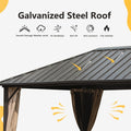 10'X12' Permanent Outdoor Galvanized Steel Roof Gazebo With Aluminum Frame, Pavilion Metal Gazebos With Netting & Curtains For Garden, Patios, Lawns, Parties Dark Brown Dark Brown Aluminium