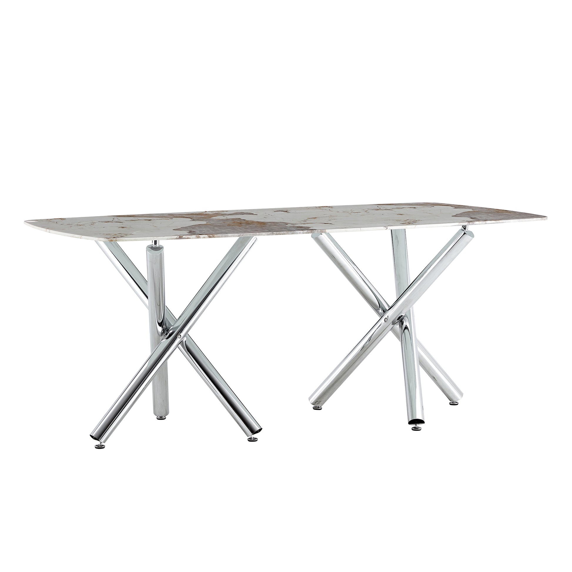 Large Modern Minimalist Rectangular Dining Table Suitable For 6 8 People, Equipped With A 0.39 "Imitation Marble Tabletop And Metal Legs,For Kitchen Dining Living Meeting Room Banquet Hall,71"X 40"X30 White Glass