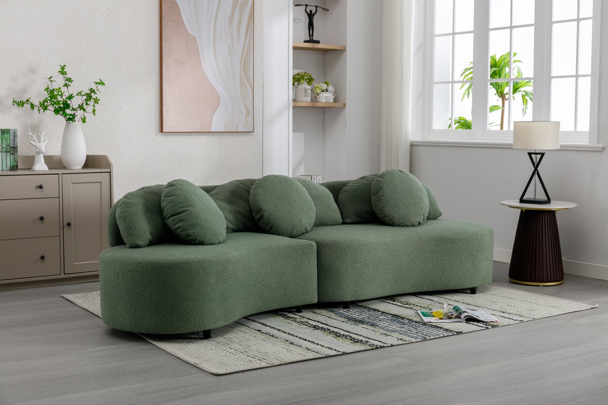 103.9" Modern Living Room Sofa Lamb Velvet Upholstered Couch Furniture For Home Or Office, Green Green Foam 2 Seat