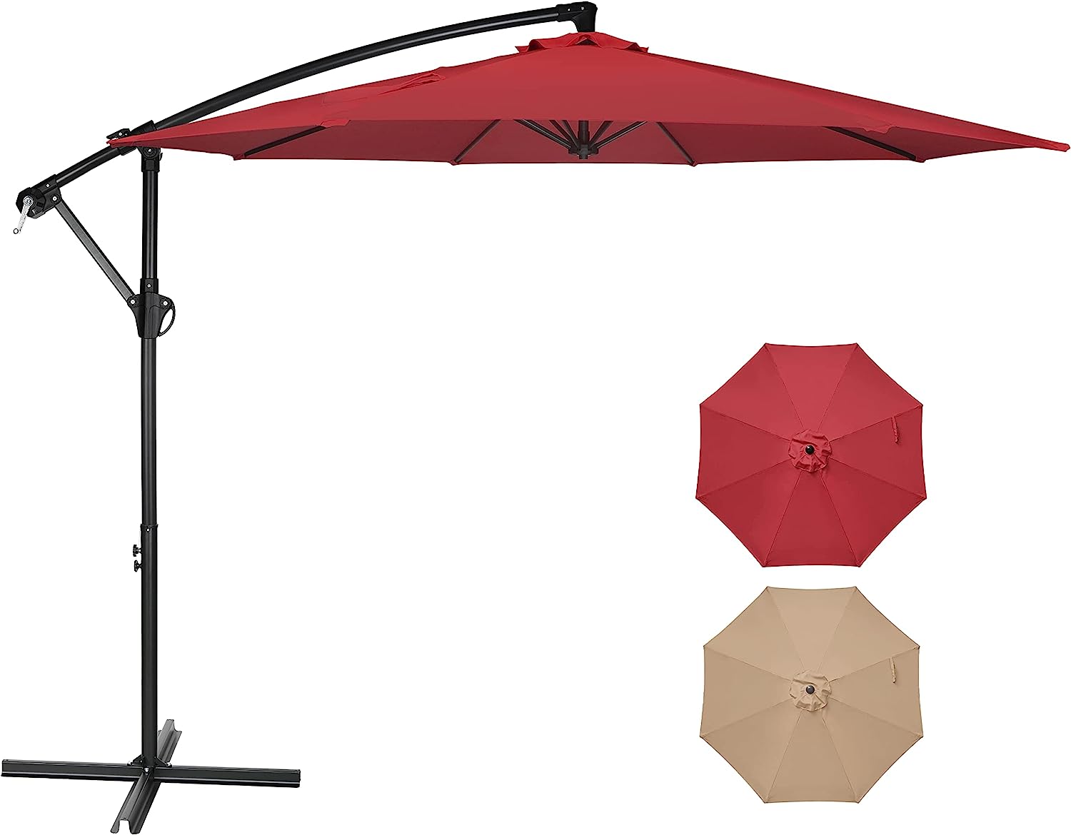 10Ft Offset Umbrella Cantilever Patio Hanging Umbrella Outdoor Market Umbrella With Crank & Cross Base Suitable For Garden, Lawn, Backyard And Deck, Red Red Stainless Steel