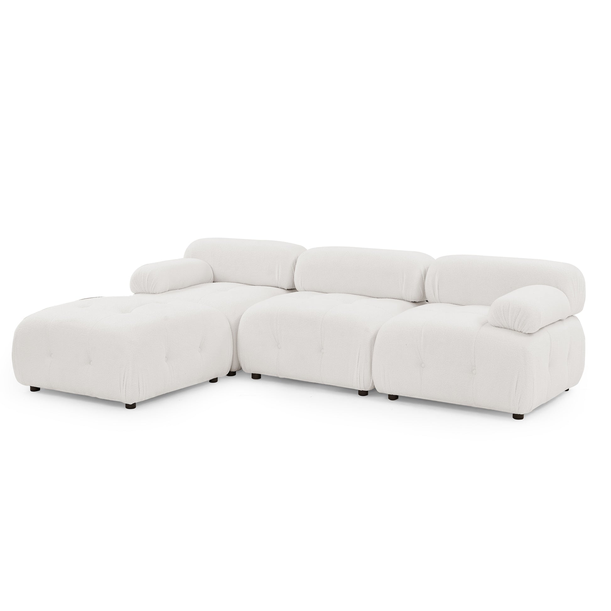 Modular Sectional Sofa, Button Tufted Designed And Diy Combination,L Shaped Couch With Reversible Ottoman, Ivory Teddy Fabric Ivory Polyester Wood Soft Tight Back Eucalyptus Pillow Top Arms Foam Spring