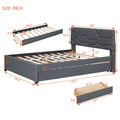Full Size Upholstered Platform Bed With Brick Pattern Headboard, With Twin Size Trundle And 2 Drawers, Linen Fabric, Gray Gray Linen