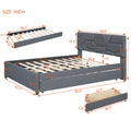 Queen Size Upholstered Platform Bed With Brick Pattern Headboard, With Twin Xl Size Trundle And 2 Drawers, Linen Fabric, Gray Gray Linen