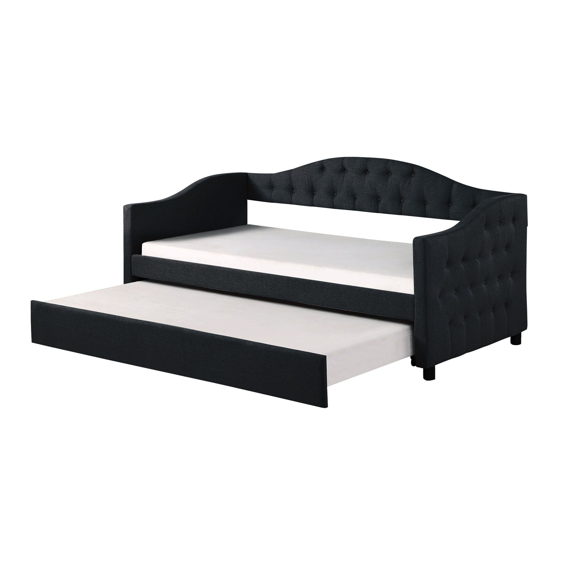 Upholstered Twin Size Daybed With Trundle, Dark Gray Twin Gray Upholstered