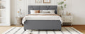 Full Size Upholstered Platform Bed With Brick Pattern Headboard, With Twin Size Trundle And 2 Drawers, Linen Fabric, Gray Gray Linen