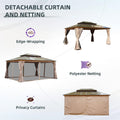 12X16Ft Hardtop Gazebo, Permanent Outdoor Gazebo With Polycarbonate Double Roof, Aluminum Gazebo Pavilion With Curtain And Net For Garden, Patio, Lawns, Deck, Backyard Wood Looking Yellow Brown Metal