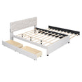 Queen Size Upholstered Platform Bed With Brick Pattern Headboard, With Twin Xl Size Trundle And 2 Drawers, Linen Fabric, Beige Beige Linen