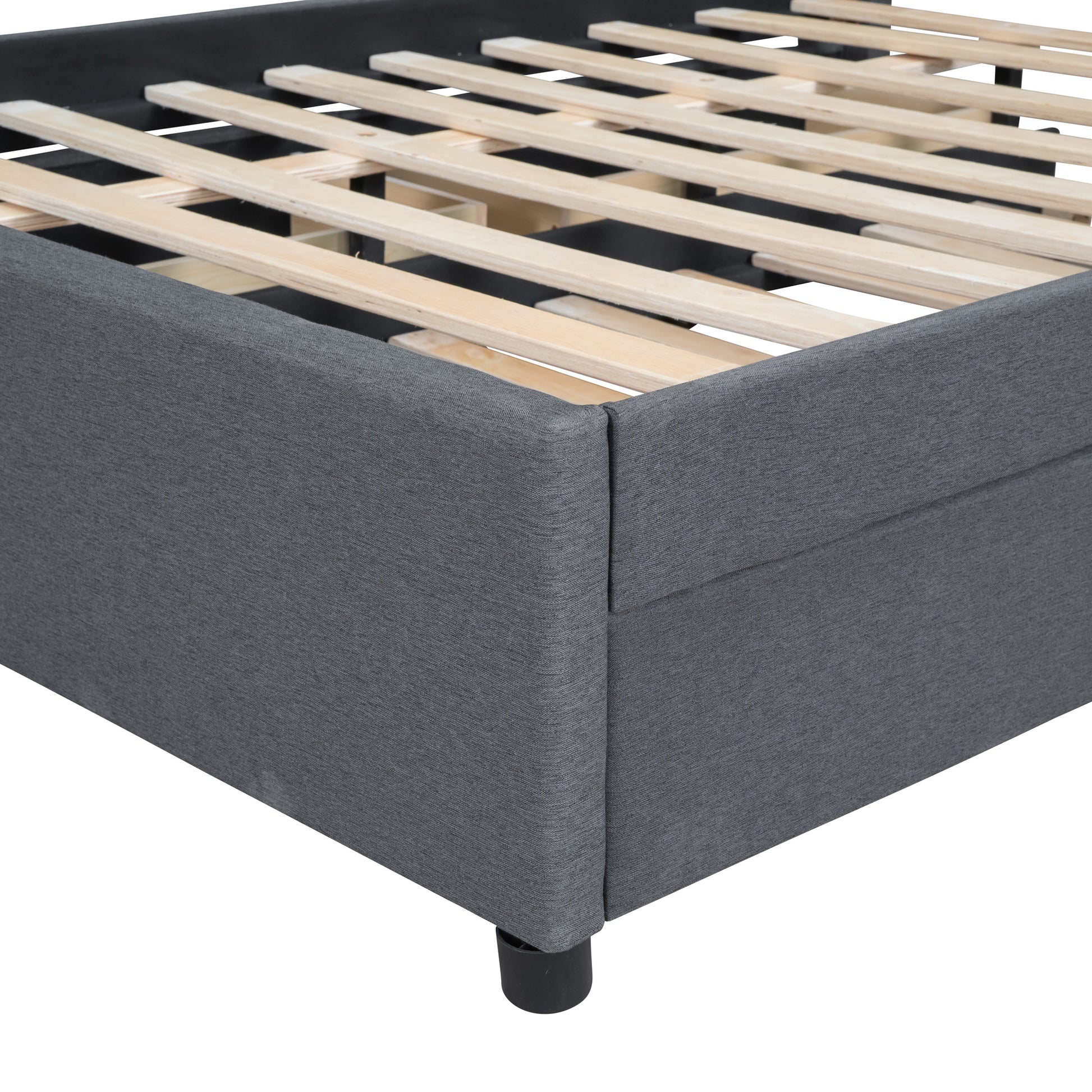 Full Size Upholstered Platform Bed With Brick Pattern Headboard, With Twin Size Trundle And 2 Drawers, Linen Fabric, Gray Gray Linen