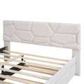 Queen Size Upholstered Platform Bed With Brick Pattern Headboard And Twin Xl Size Trundle, Linen Fabric, Beige Beige Linen