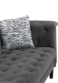 Mary 34.5" Dark Gray Velvet Tufted Chaise With 1 Accent Pillow Dark Gray Velvet