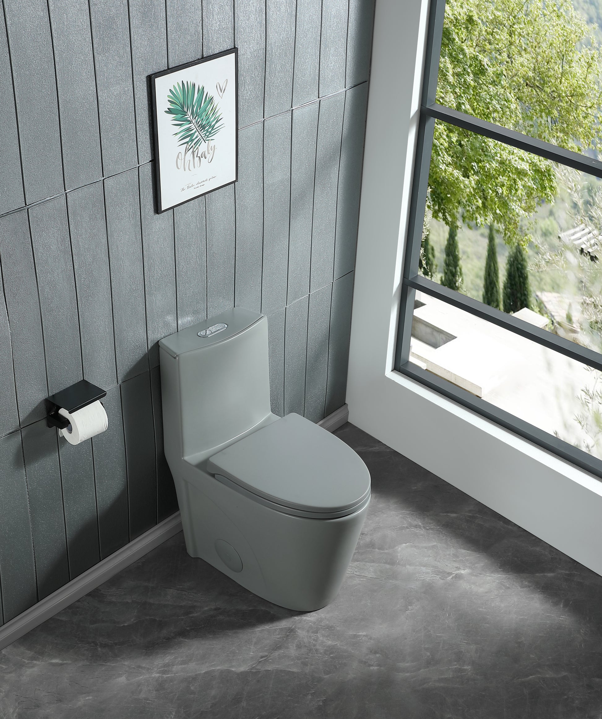 1.1 1.60 Gpf Dual Flush One Piece Toilet, Water Saving Elongated Comfort Height Floor Mounted, Soft Close 1000 Gram Map Flushing Score Toilet, Light Grey 23T01 Lg Light Grey Ceramic